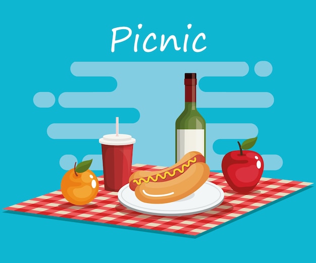 Vector manteles de picnic con escena de comida