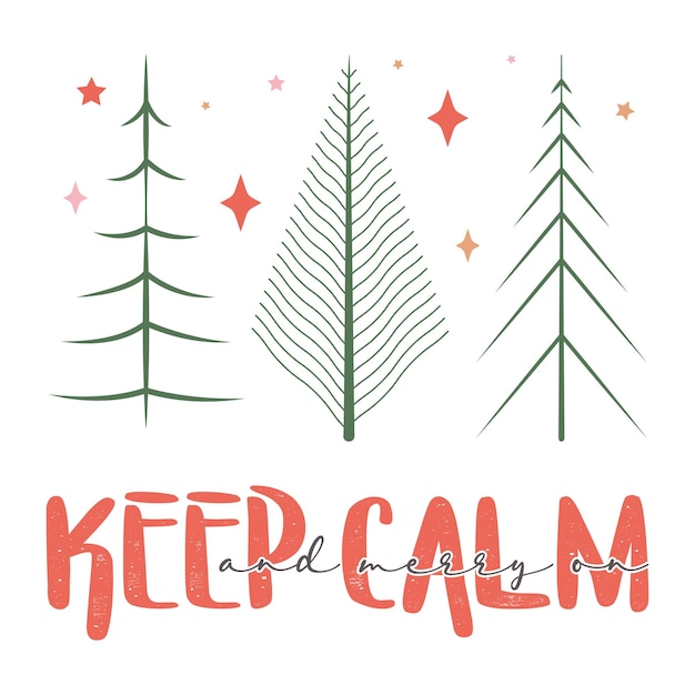 Mantenga la calma y la alegría en el diseño retro de Feliz Navidad con xmas Vibes Xmas Tree Doodle.