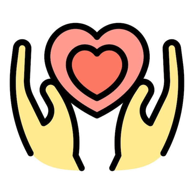 Mantenga el vector de contorno del icono de amor Soporte de mano Ayuda de salud color plano