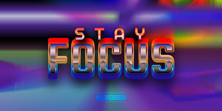 Vector manténgase enfocado efecto de estilo de texto editable en tema de estilo retro ideal para publicación de póster en redes sociales y promoción de plantilla de banner