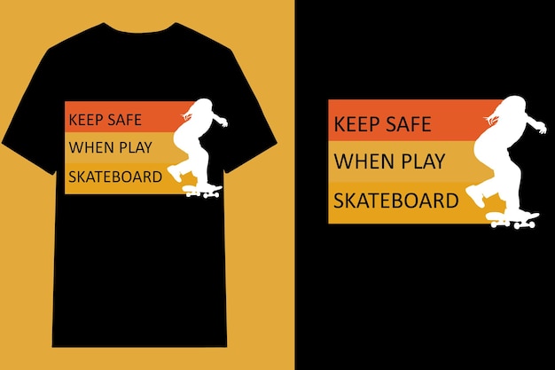 Manténgase seguro cuando juegue Skateboard Diseño de camiseta Paisaje Retro Vintage