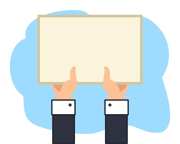 Manteniendo en la mano un papel en blanco o una pancarta de información para varios mensajes protestas políticas o sociales