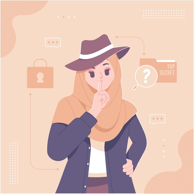 Vector manteniendo en secreto la ilustración del personaje de niña hijab