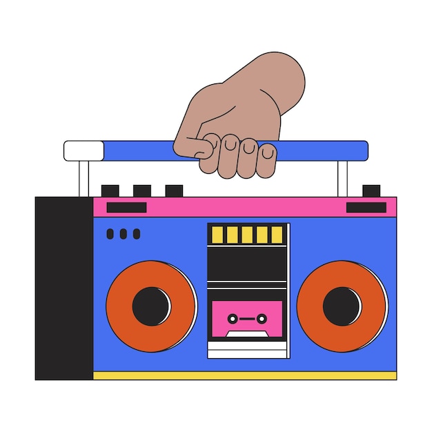 Mantenimiento de audio boombox lineal personaje de dibujos animados ilustración de la mano