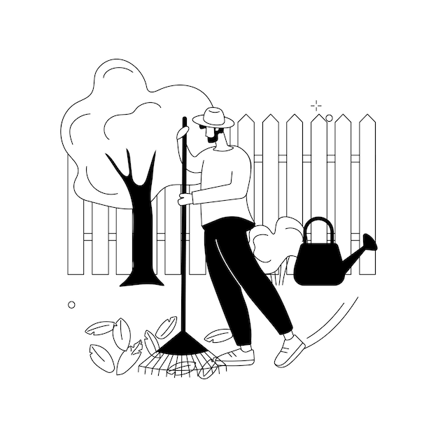 Mantenimiento de jardines concepto abstracto ilustración vectorial Corte de césped y fertilización residuos y eliminación de malas hierbas corte de ramas enfermas secas que dan forma a plantas paisajismo metáfora abstracta