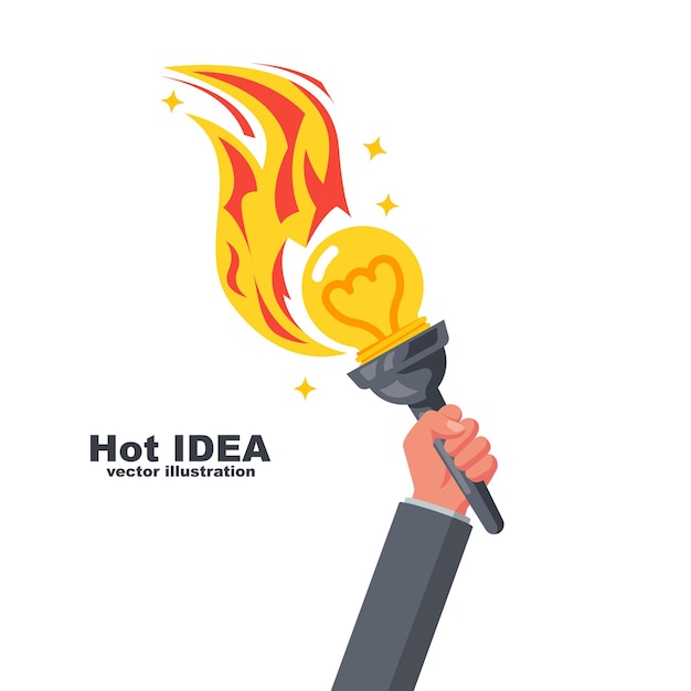 Mantenimiento de la mano abstracto lámpara ardiente brillante en una antorcha Símbolo de educación científica y victoria