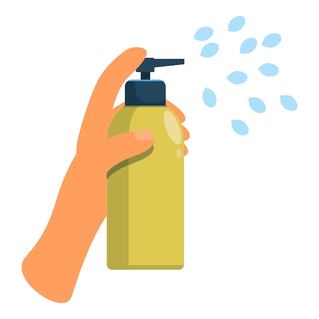 Mantenimiento a mano y bombeo de botella de spray amarilla con jabón líquido