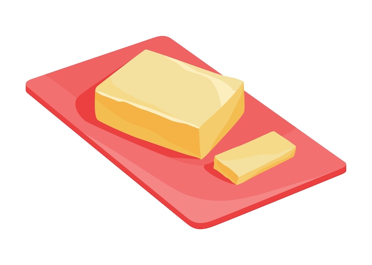 Vector mantequilla, margarina o para untar ladrillo amarillo de producto lácteo natural alimentos naturales con calorías grasas para el desayuno y como ingrediente para cocinar