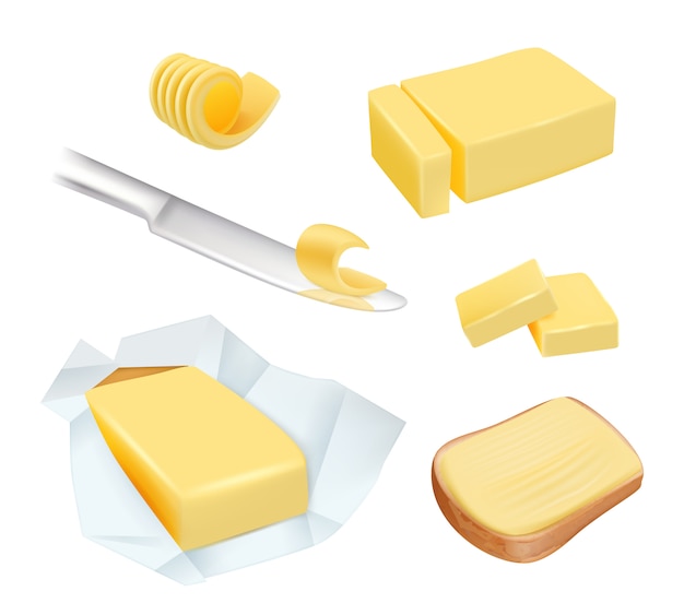Vector mantequilla. producto de calorías margarina o mantequilla mantequilla bloquea lácteos desayuno alimentos fotos