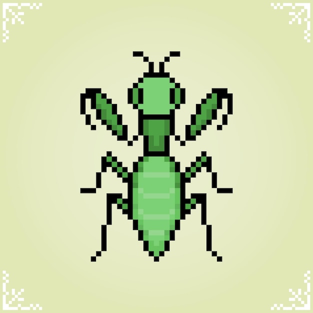 Mantis de insectos en píxeles de 8 bits para activos de juego en ilustración vectorial