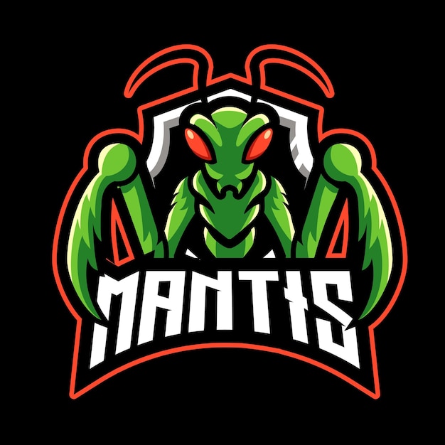 mantis mascota logo e ilustración del concepto de juego deportivo