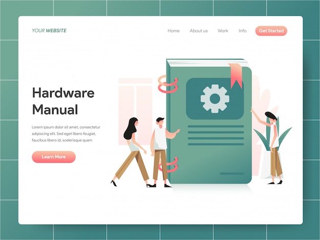 Manual de hardware libro banner de landing page concepto