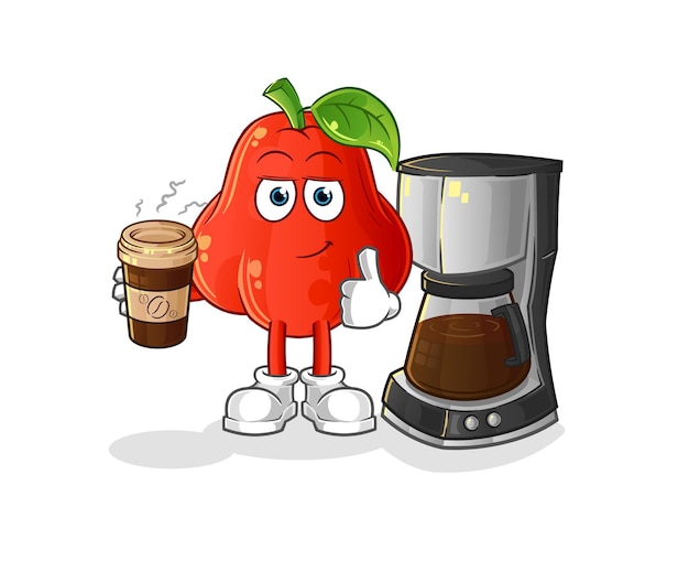 Manzana de agua bebiendo café ilustración. vector de caracteres