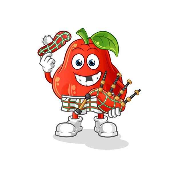 Manzana de agua escocesa con personaje de dibujos animados de vector de gaitas
