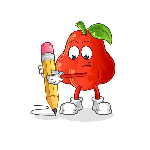 Manzana de agua escribir con vector de mascota de dibujos animados de lápiz