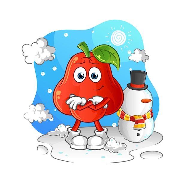 Manzana de agua en vector de mascota de dibujos animados de personaje de invierno frío
