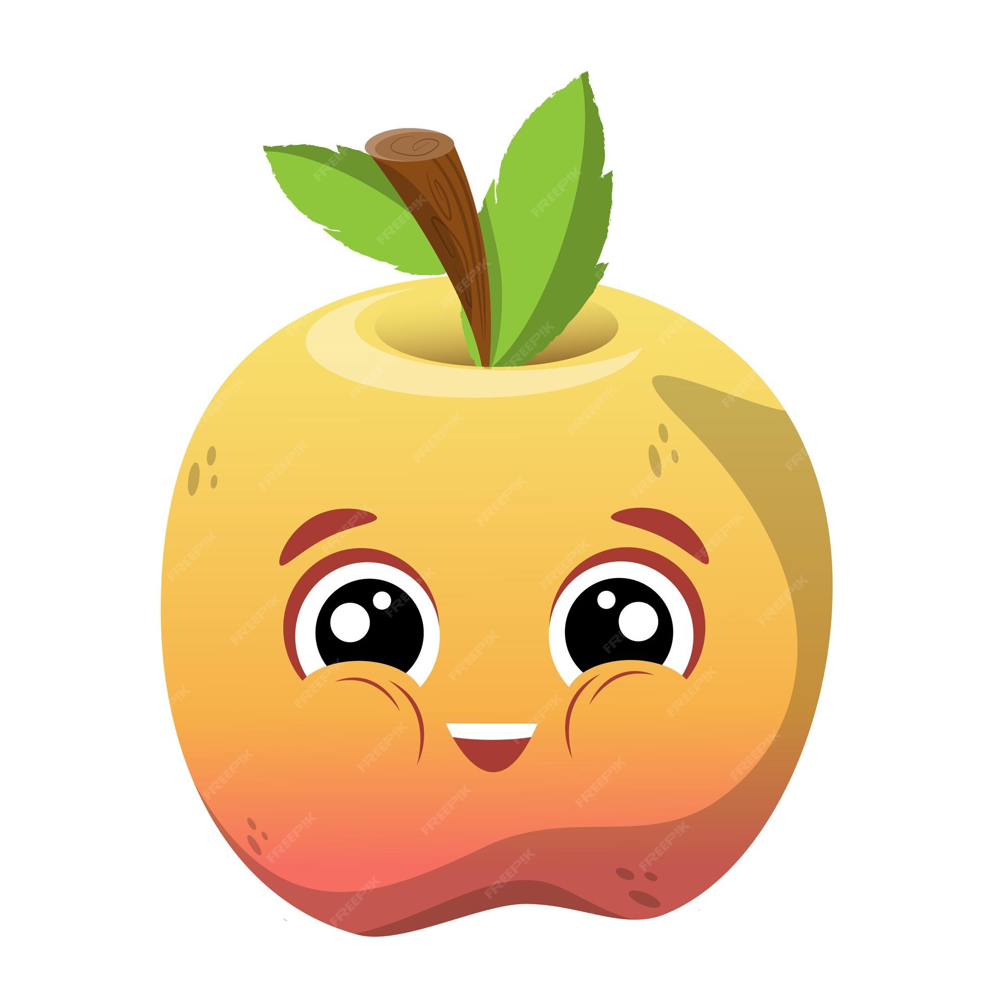 Manzana amarilla vectorial con color rojo. personaje divertido en estilo de dibujos animados, sonrisa y cara tímida. | Vector Premium Manzana amarilla vectorial con color rojo. personaje divertido en estilo de dibujos animados, sonrisa y cara tímida. | Vector Premium