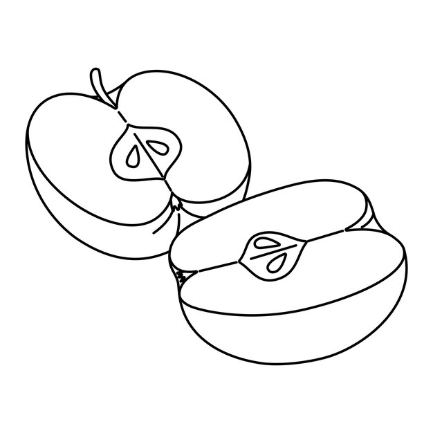 Manzana cortada en rebanadas libro de colorear de estilo garabateado libro de colorado de frutas dibujado a mano