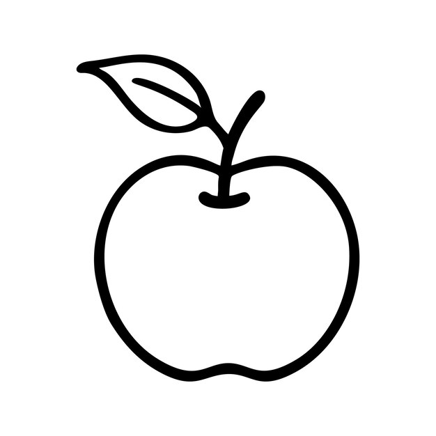 Manzana Doodle con ilustración vectorial de hojas