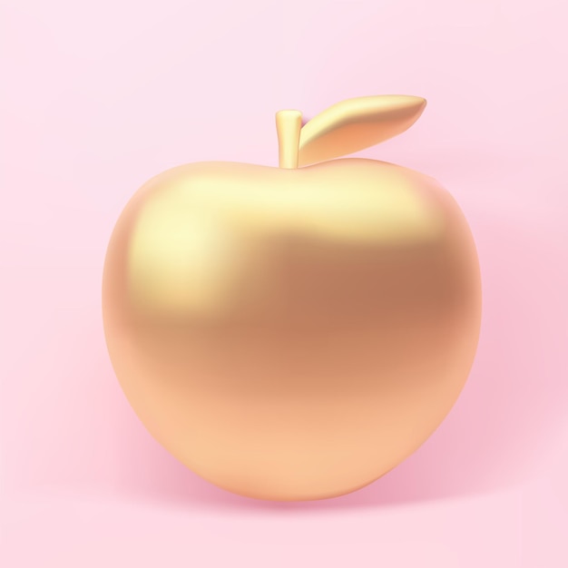 Manzana dorada vectorial en render d brillante rosa