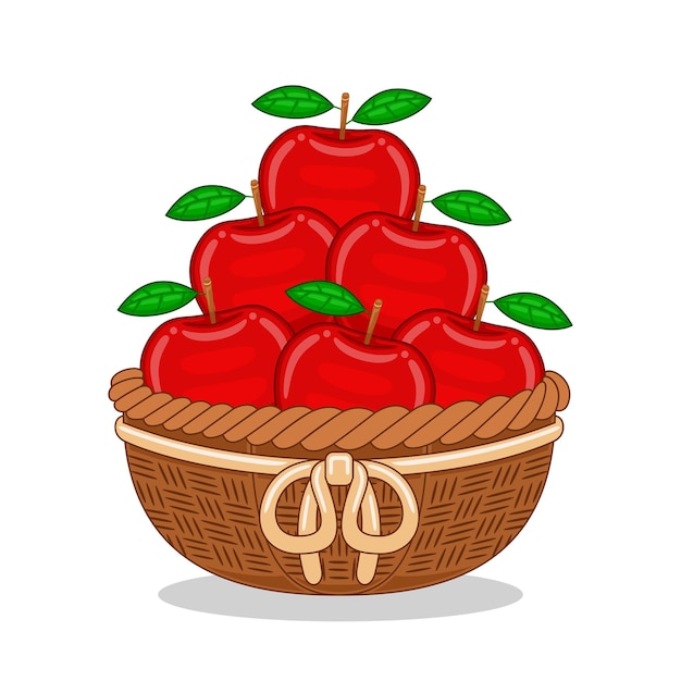 manzana, fruta, en, cesta, vector, ilustración