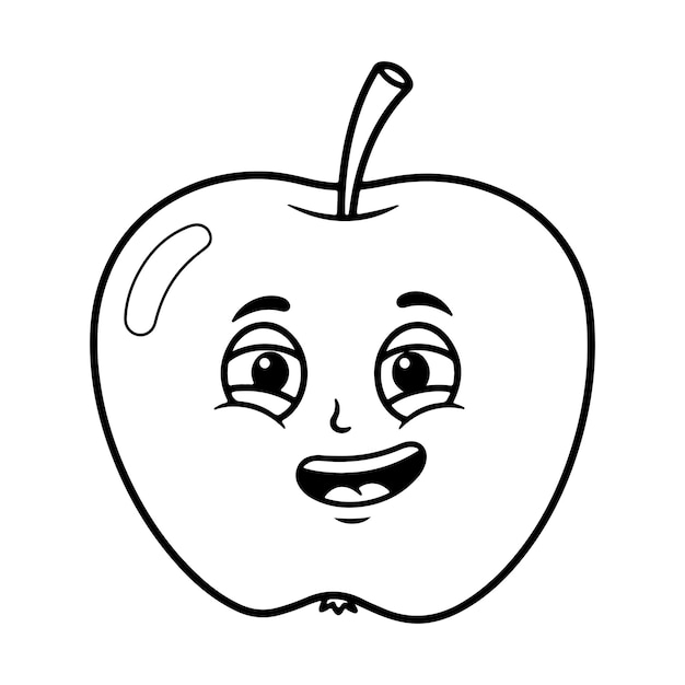 Manzana graciosa enojado página de colorear línea negra ilustración vectorial clipart logotipo de comida de frutas pegatina