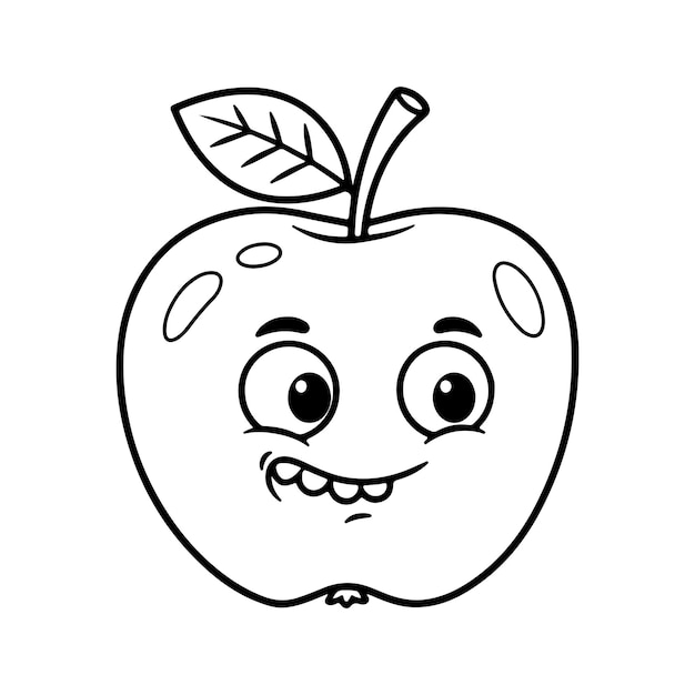 Manzana graciosa enojado página de colorear línea negra ilustración vectorial clipart logotipo de comida de frutas pegatina