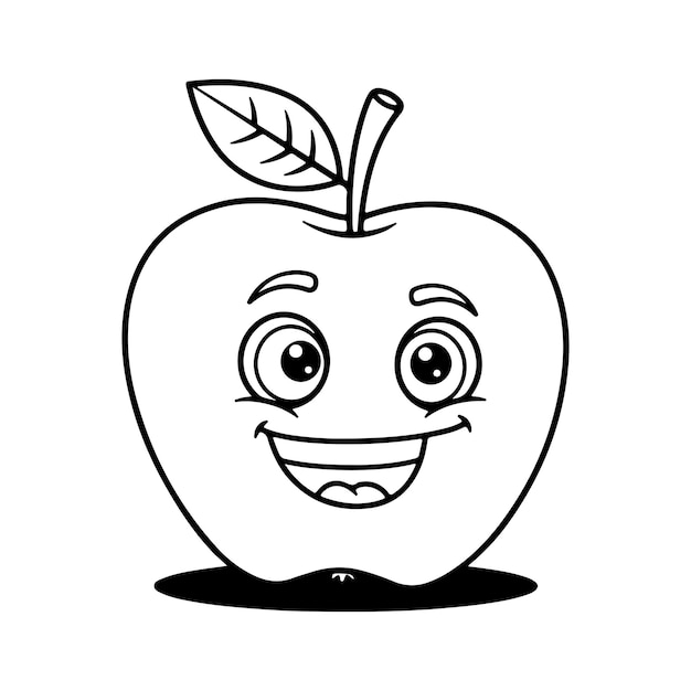 Manzana graciosa enojado página de colorear línea negra ilustración vectorial clipart logotipo de comida de frutas pegatina
