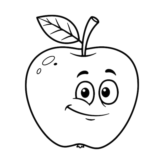 Manzana graciosa enojado página de colorear línea negra ilustración vectorial clipart logotipo de comida de frutas pegatina
