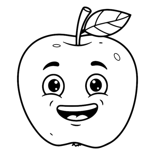 Manzana graciosa enojado página de colorear línea negra ilustración vectorial clipart logotipo de comida de frutas pegatina
