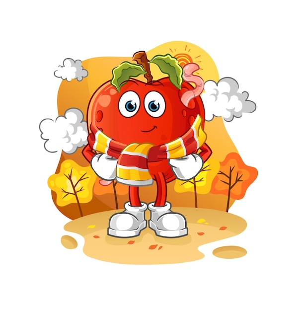 manzana con gusano en otoño. vector de mascota de dibujos animados