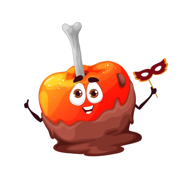 Manzana de Halloween de dibujos animados con fruta de vector de hueso