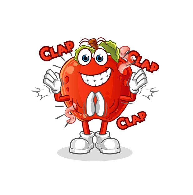 manzana con ilustración de aplausos de gusano. vector de caracteres