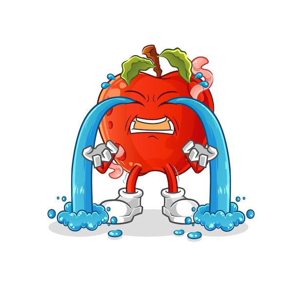 Manzana con ilustración de llanto de gusano. vector de caracteres