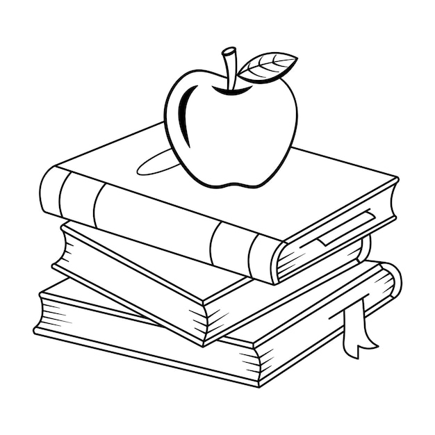 Manzana y libros para colorear página