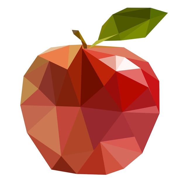 MANZANA MADURA DE DISEÑO DE POLY BAJO CON HOJA, vector de ilustración ICONO GEOMÉTRICO