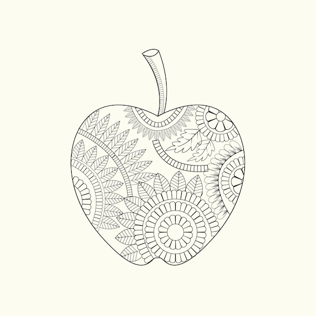 Manzana mandala para colorear página lineart