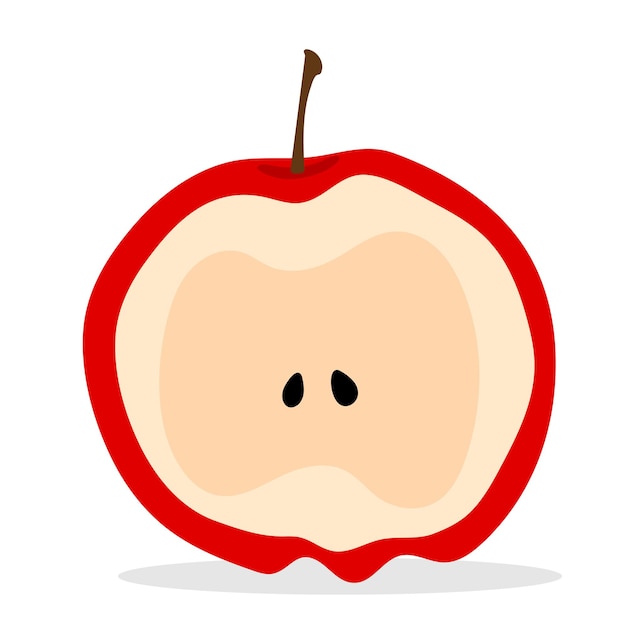 Manzana de media parte de vector rojo. Ilustración plana de manzana