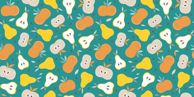 Manzana pera patrón sin costuras Conjunto de frutas abstractas simples Vitamina alimento natural