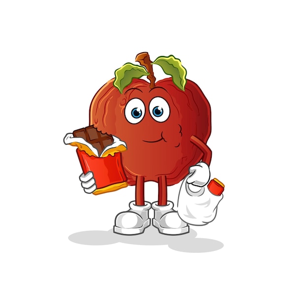 La manzana podrida come mascota de chocolate. vector de dibujos animados