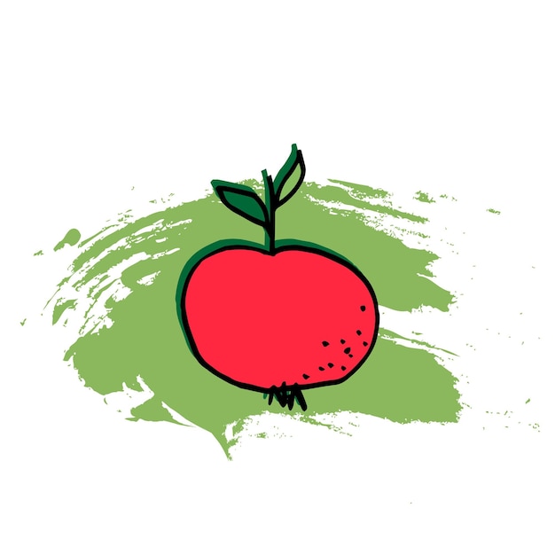 Manzana con puntos y hojas en el patrón de vector de trazo de pincel de fondo de punto de color