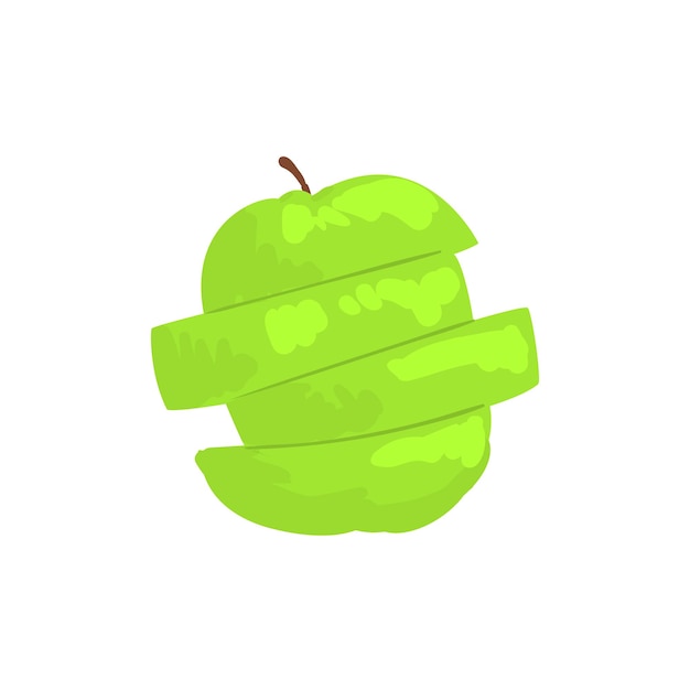 Manzana en rodajas verde Ilustración de dibujos animados de frutas frescas dibujadas a mano funky