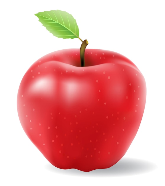 Manzana roja brillante con un icono de malla de degradado de hoja verde