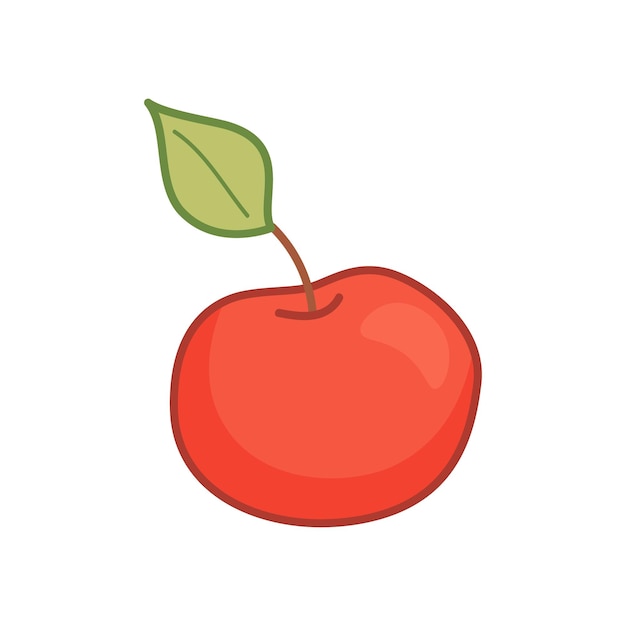 Manzana roja dibujada a mano en vector de estilo de dibujos animados aislado sobre fondo blanco