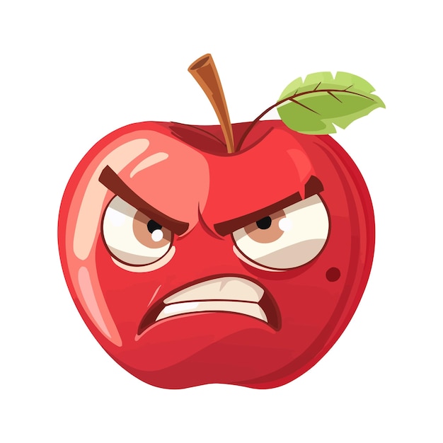 una manzana roja enojada con una cara triste