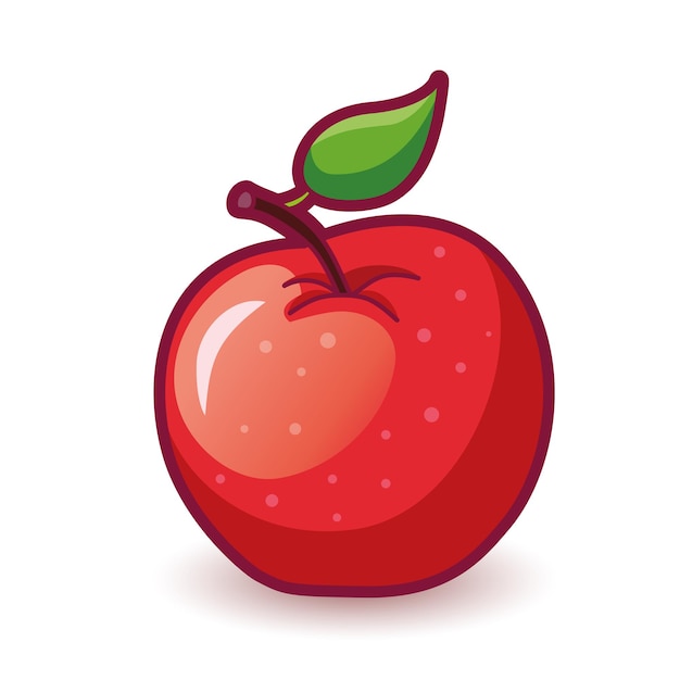 Manzana roja con hoja Ilustración de icono de vector dibujado aislado