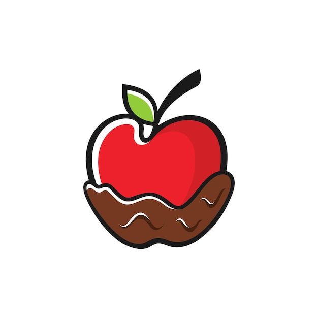 Manzana roja con icono de chocolate o plantilla de logotipo