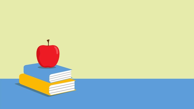 Manzana roja, en, libros, en, aula, plano de fondo, vector, acción