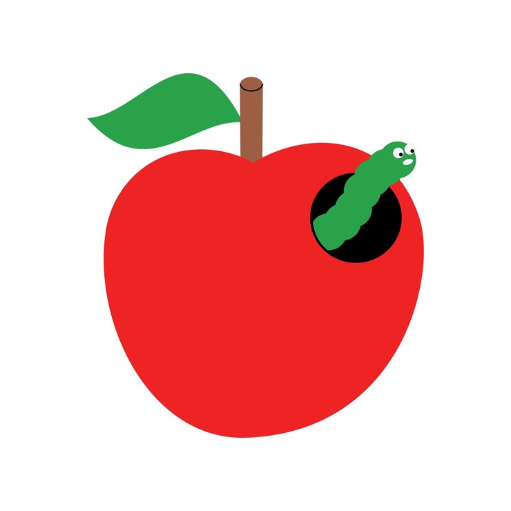 Vector manzana roja con oruga verde ilustración vectorial en estilo plano manzana roja fresca y dulce