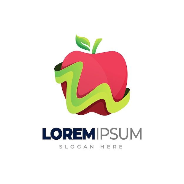 Vector manzana roja con plantilla de logotipo degradado letra m